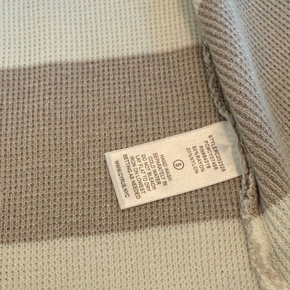 Cyrus Women's Open Front Cardigan Sweater - Cream and Brown Stripes size small - Picture 6 of 9